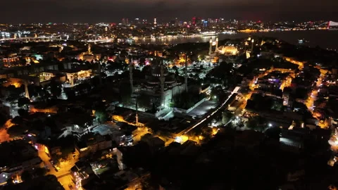 Night time tracking Blue Mosque Stock Footage 253667598