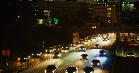 Night time traffic on Highway 101 in Los Angeles, California Stock Footage 115093907