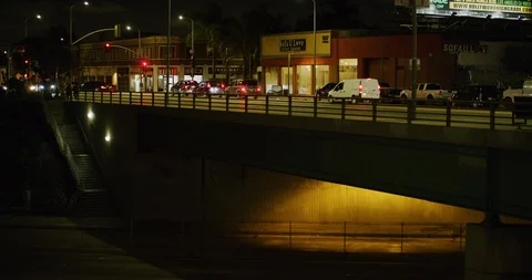 Night time traffic on Highway 101 in Los Angeles, California Stock Footage 116044636