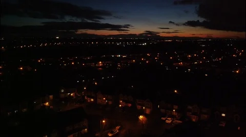 Night Time UK drone shot - Hold High, crane to low Stock Footage 122691220