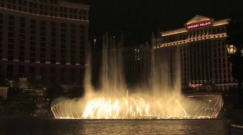 Night Time View of Ceasars Palace Water Fountains 3 Stock-Footage 18988809