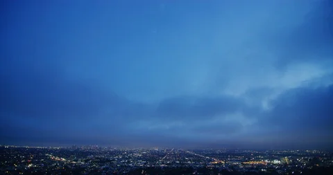 Night time view of the city from Griffith Park in Los Angeles, California Stock Footage 115071489
