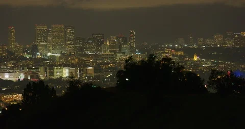 Night time view of city from Griffith Park in Los Angeles, California Stock Footage 115944716