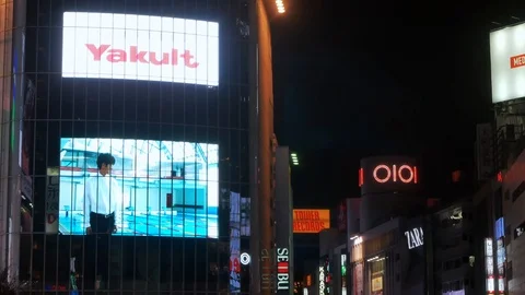 Night time view of many television advertisement bill board at Shibuya Stock-Footage 123582480