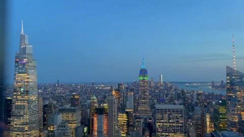 Night time view of New York Skyline with empire state building Stock Footage 294552688