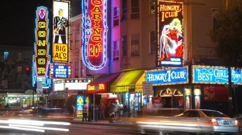 Night time view of North Beach Stock Footage