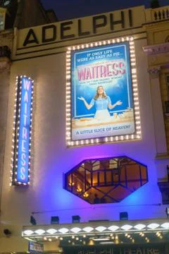 Night time view of the outside of The Adelphi Theatre on The Strand, London Stock Photos