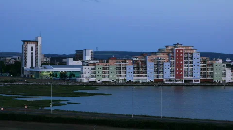 Night time view of superstore and flats Stock Footage 769959