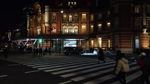 Night time view of Tokyo main station an ancient famous tourist attraction .. Stock Footage 309919562