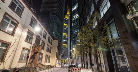 Night time walk through Frankfurt am Main, Germany. Exploring german cities. Stock Footage 244699490