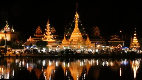 Night Time Of Wat Jong Kham and Jong Klang at Mae Hong Son province, Thailand. Stock Footage 105898862