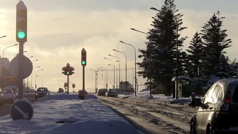 Night Time Winter Traffic Time Lapse in Reykjavik Stock Footage 118238156