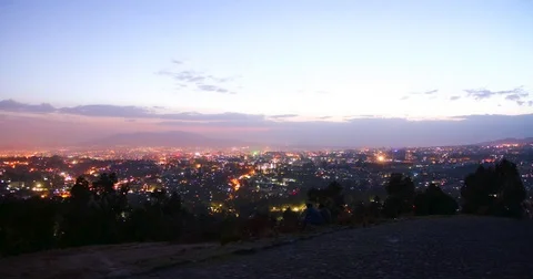 Night timelapse of Addis Ababa skyline at sunset, Ethiopia. Stock Footage 81586073