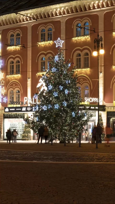 Night Timelapse around a Christmas Tree in Prague Praha Czech Republic Stock Footage 144316068