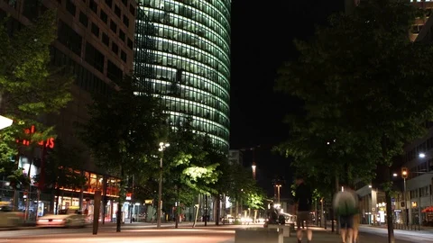 Night timelapse of Berlin, Potsdamer Plats, Boulevard der stars long exposure Stock-Footage 98566089