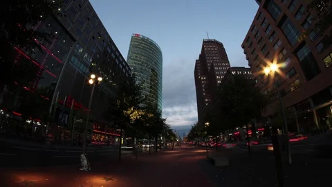 Night timelapse in Berlin potsdamer platz boulevard der stars Stock-Footage 98564511