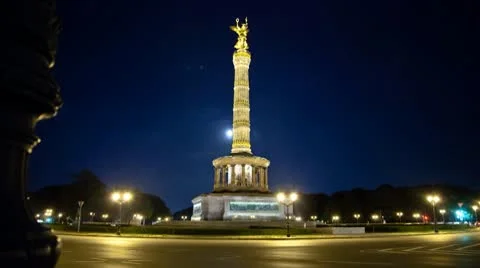 Night Timelapse of Berlin's Siegessäule Stock Footage 10792432