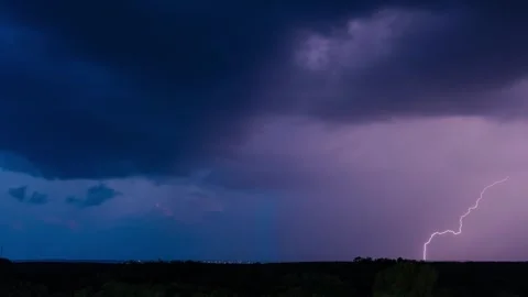 Night Timelapse of Blue Thunderstorm Clouds with Flashes Stock Footage 314076004