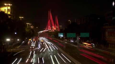 Night Timelapse of Bridge with Red lights, traffic,China,4K Video stock 322212910