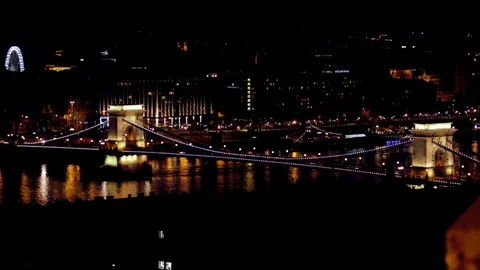 Night timelapse of Budapest with the Danube (Colored footage) Stock Footage