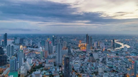 Night timelapse of Chao Phraya River, Bangkok with busy ferries and vibrant city Stock-Footage 325657434
