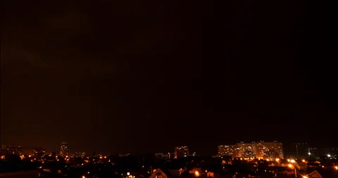 Night timelapse of the cityscape during a thunderstorm Stock Footage 102215193