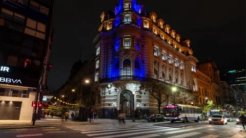 Night timelapse clip of an illuminated building in Buenos Aires Stock-Footage 341979800