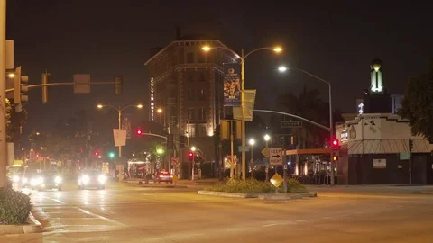 Night timelapse culver city, los angeles, culver hotel Stock Footage 84186547