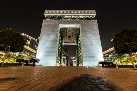 Night Timelapse of DIFC Gate (4K) Stock Footage 266739060