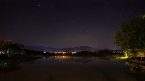 Night timelapse of distant mountains and stars in Hod, Chiang Mai, Thailand Stock Footage 229144455