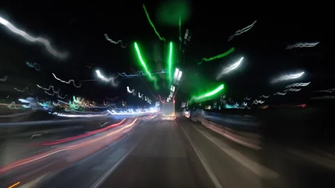 Night timelapse driving on highway with light trails Video stock 340873859