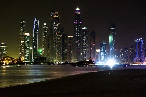 Night Timelapse of Dubai Marina Stock Footage 266737401