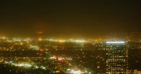 Night Timelapse of a forest fire in the hills of Los Angeles county, California Stock Footage 99147535