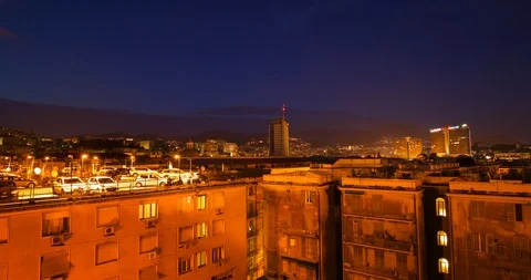 Night timelapse of Genoa, Italy Stock Footage 99106738