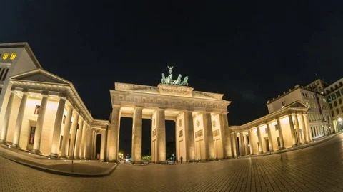 Night timelapse (Hyperlapse) at Brandenburg Gate, Berlin, Germany, 4K Time lapse Stock Footage 76039611