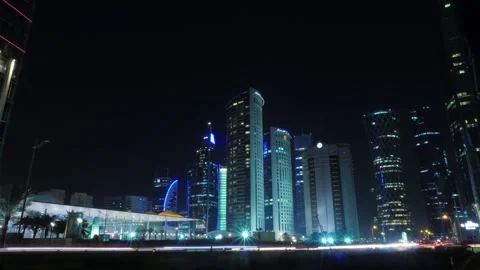 Night timelapse image at Doha cityscape, Qatar. Stock Footage 151865656