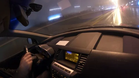 Night Timelapse Inside SUV Car Driving on Highway Stock Footage 102610411