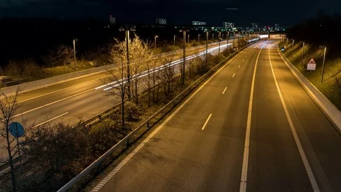 Night Timelapse Light trail, of highway and cars , shot from high angle and down Stock Footage 99724567
