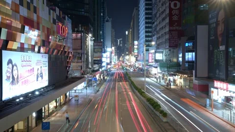 Night timelapse of main road at Mongkok, Hong Kong - 4k Stock Footage 290917577