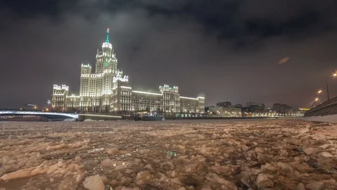 Night timelapse in Moscow Stock Footage 85021106