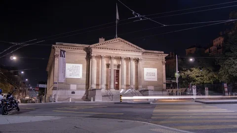 Night timelapse of Musee Rath in Geneva Stock Footage 87817372