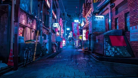A night timelapse of the neon street at ... | Stock Video | Pond5