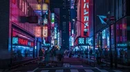 A Night Timelapse Of The Neon Street At The Downtown In Shinjuku Tokyo Wide Shot Stock Footage