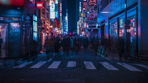 A night timelapse of the neon street at the downtown in Shinjuku Tokyo medium Stock Footage