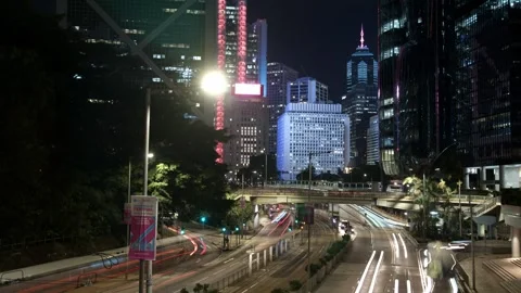 Night timelapse of offce district in Central, Hong Kong - 4k Stock Footage 289250046