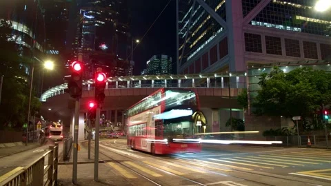 Night timelapse of offce district in Central, Hong Kong - 4k Stock Footage 289250047