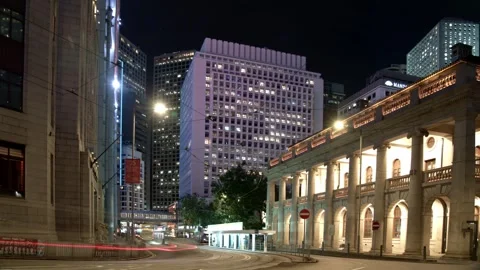 Night timelapse of offce district in Central, Hong Kong - 4k Stock Footage 289250048