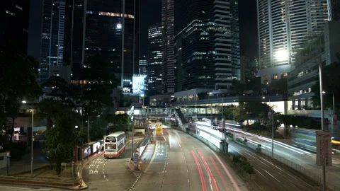 Night timelapse of offce district in Central, Hong Kong - 4k Stock Footage 289250050