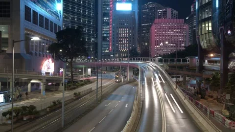 Night timelapse of offce district in Central, Hong Kong - 4k Stock Footage 297493915
