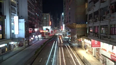 Night timelapse of pedestrian walk at Mongkok, Hong Kong - 4k Stock Footage 290917580